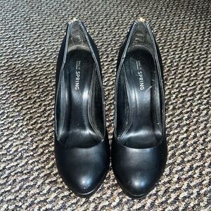 Call It Spring black heels with gold zipper